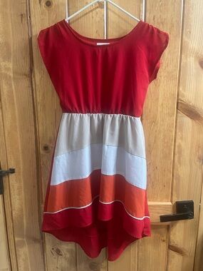 GB girls Red Colorblock Short Dress with Orange & Cream Panels